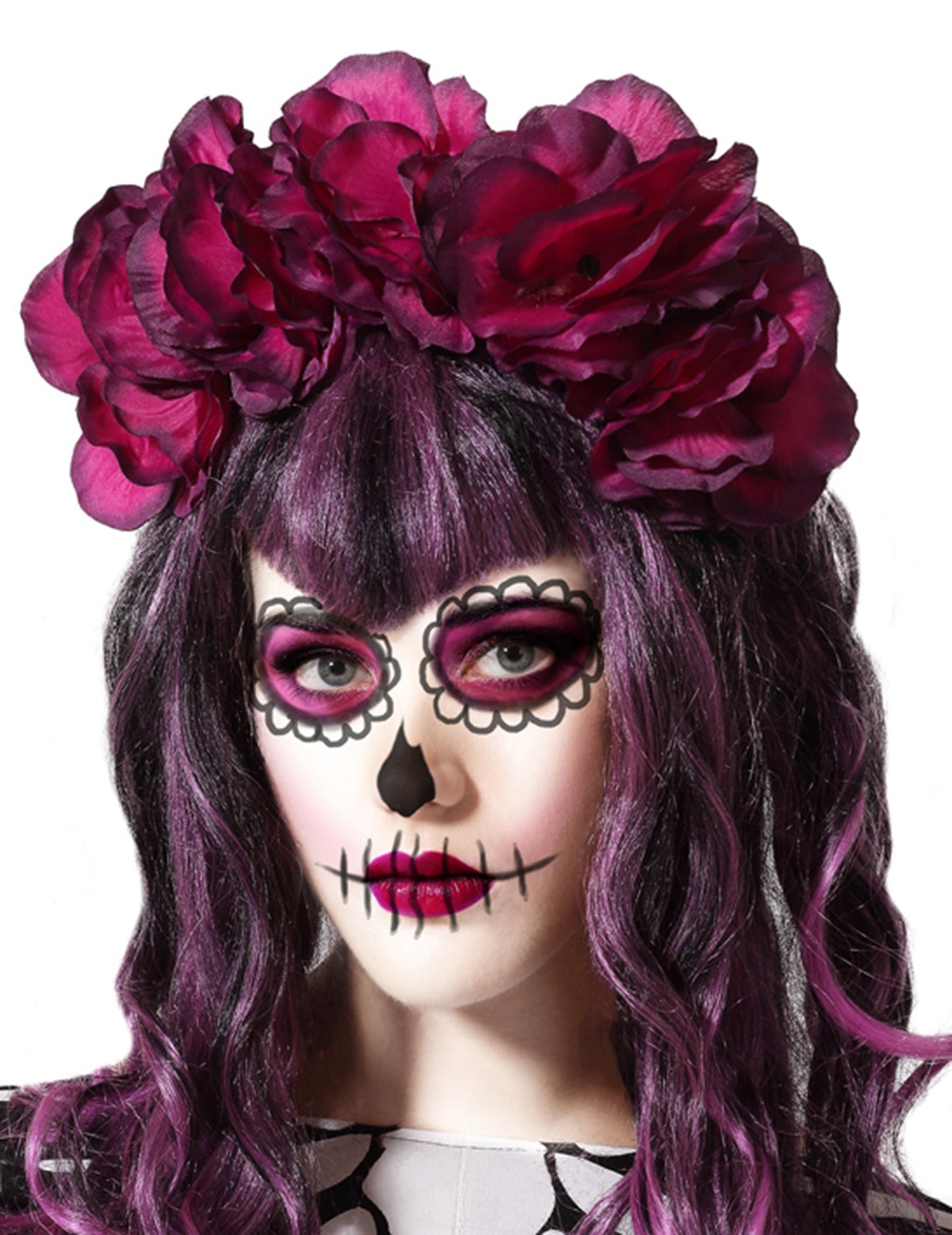 Lahka trak za glavo roza cvetje dia de los muertos ženska