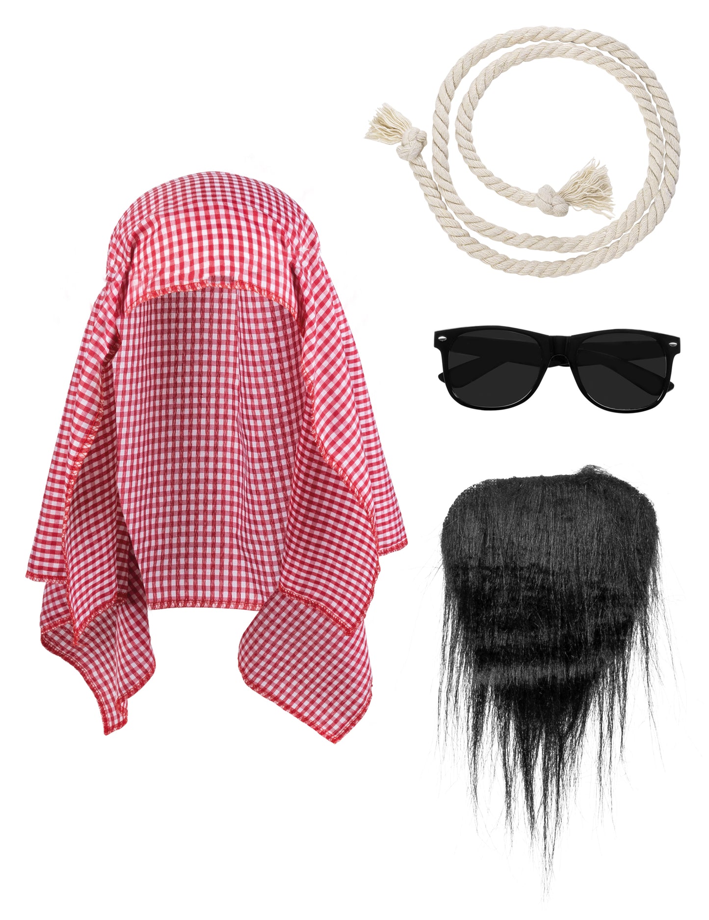Vue d'ensemble des éléments du set accessoires cheikh arabe pour adulte