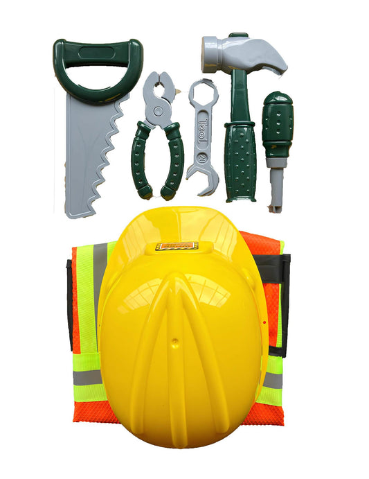 Détail des accessoires et outils du set de chantier pour enfant
