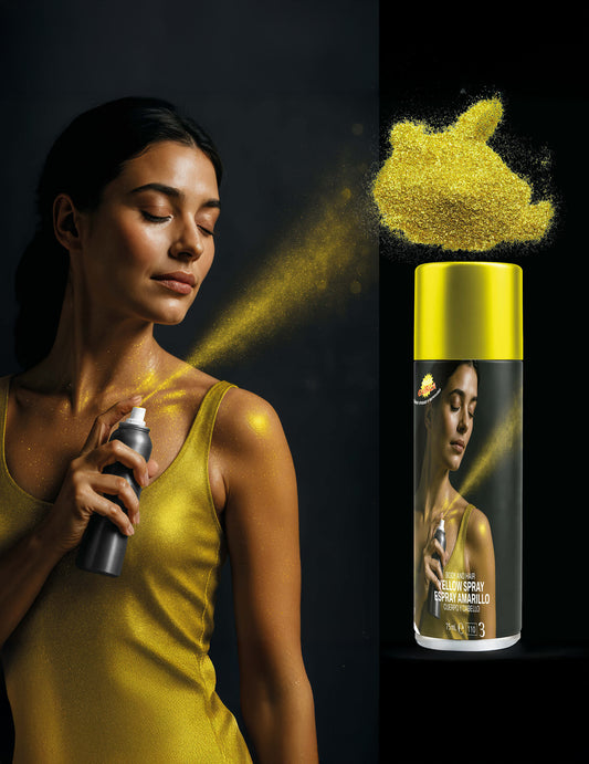 Mise en situation de l'utilisation du spray à paillettes pour le corps pour adulte