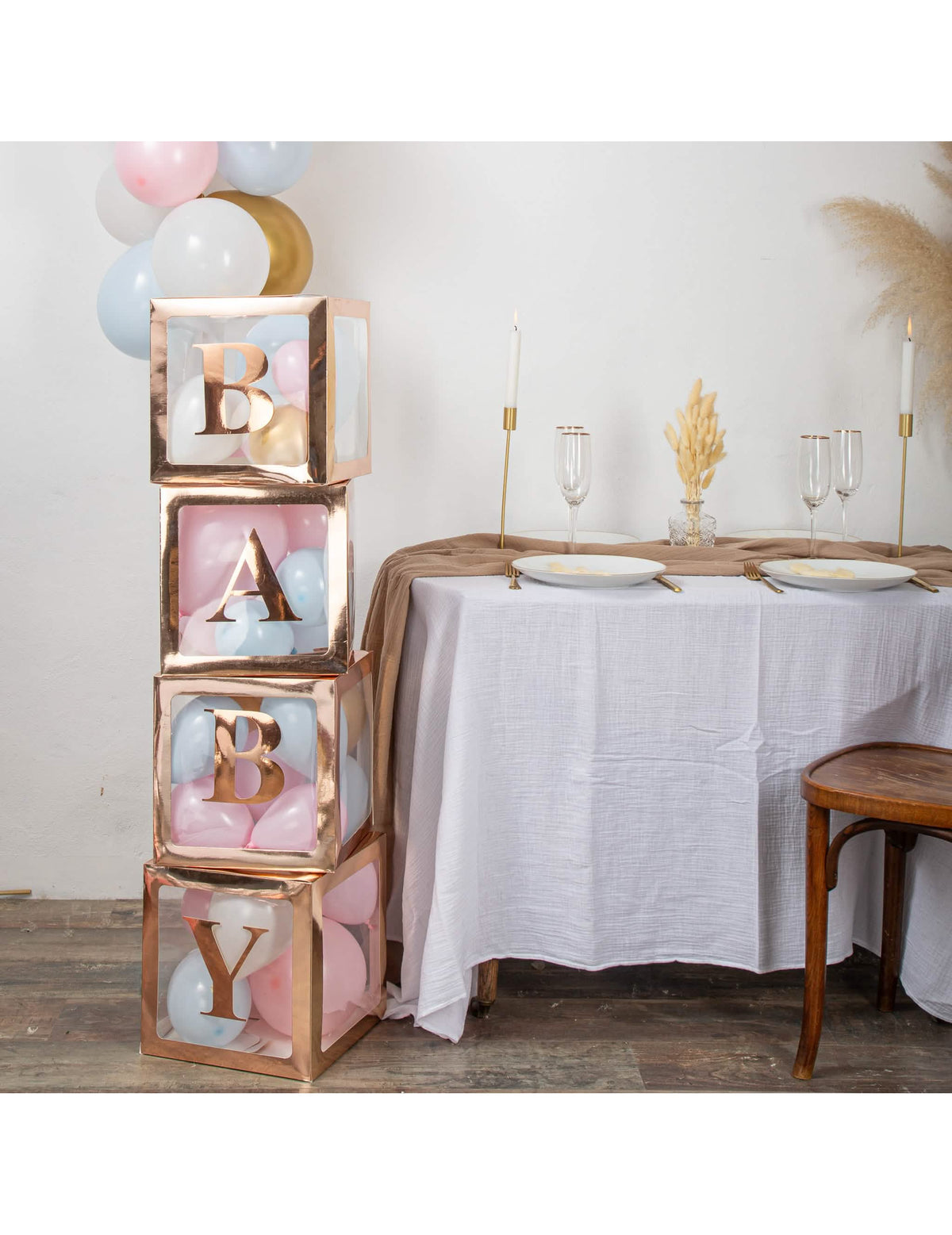 Postavitev nalepk z otroškimi črkami za baby shower rožnato zlato