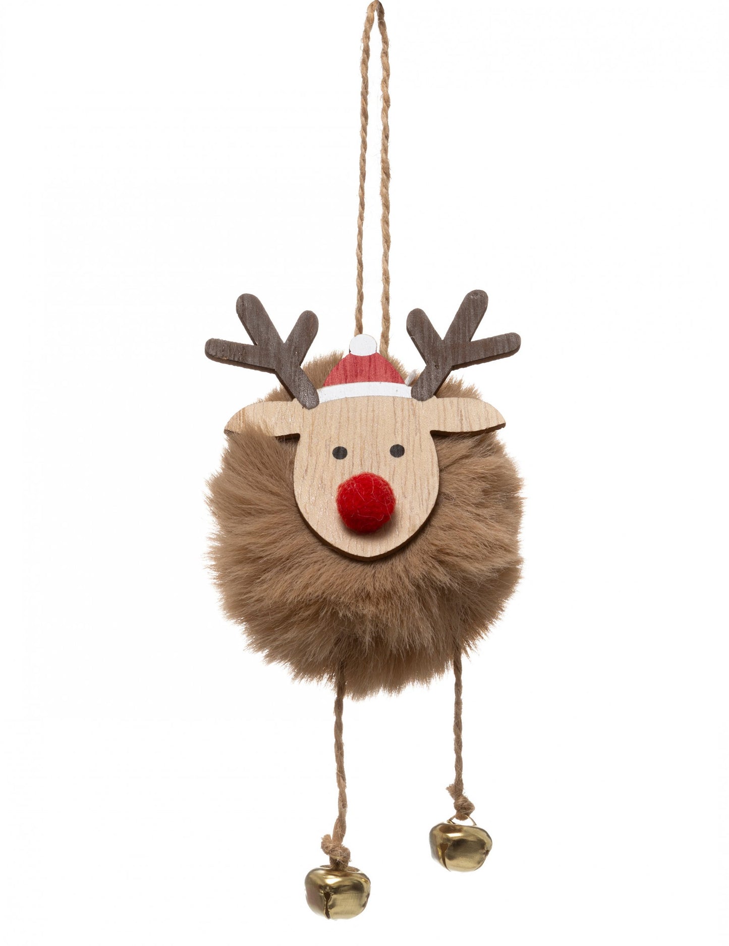 Božični okrasek v obliki severnega jelena s cofom, velikost 13 cm in zvonovi
