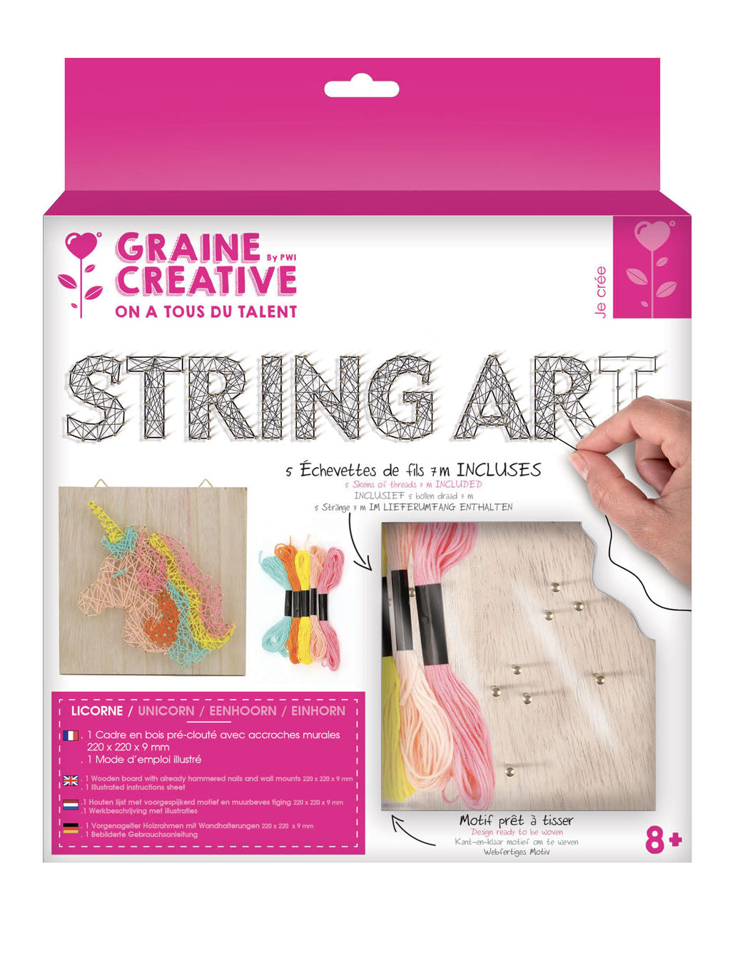 Izdelava lesene umetniške slike samoroga iz vrvice, 22 x 22 cm ustvarjalni komplet