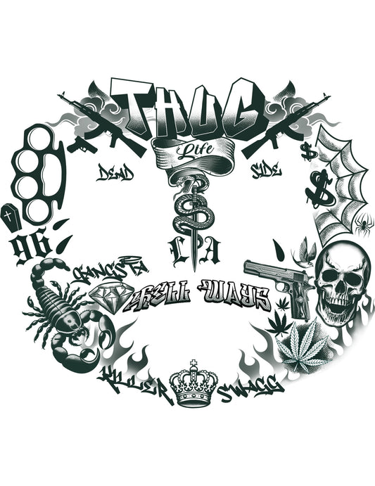 Détail de la planche des tatouages de visage thug life