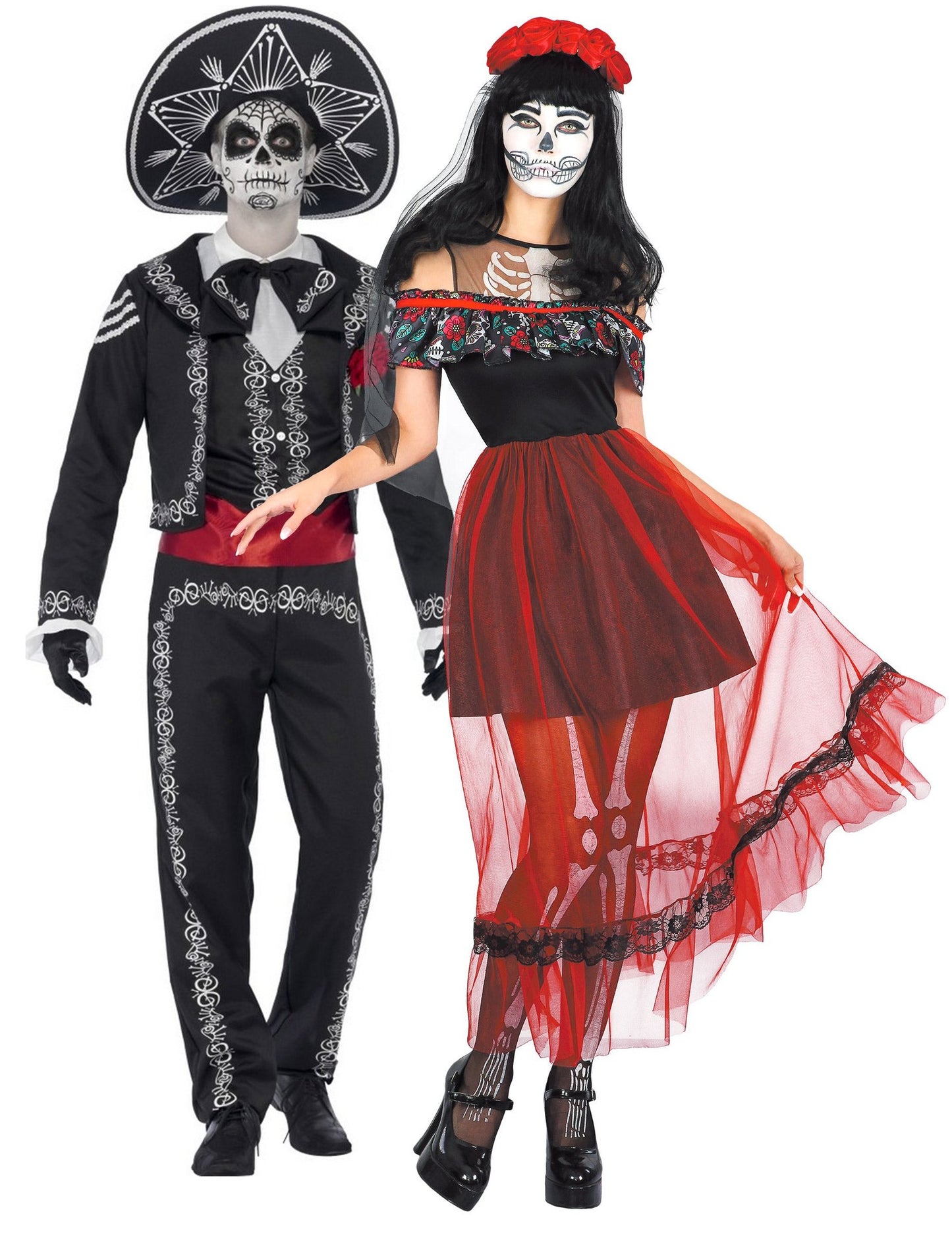 Par kostuma mehiškega okostnjaka Dia de los Muertos za odrasle za noč čarovnic
