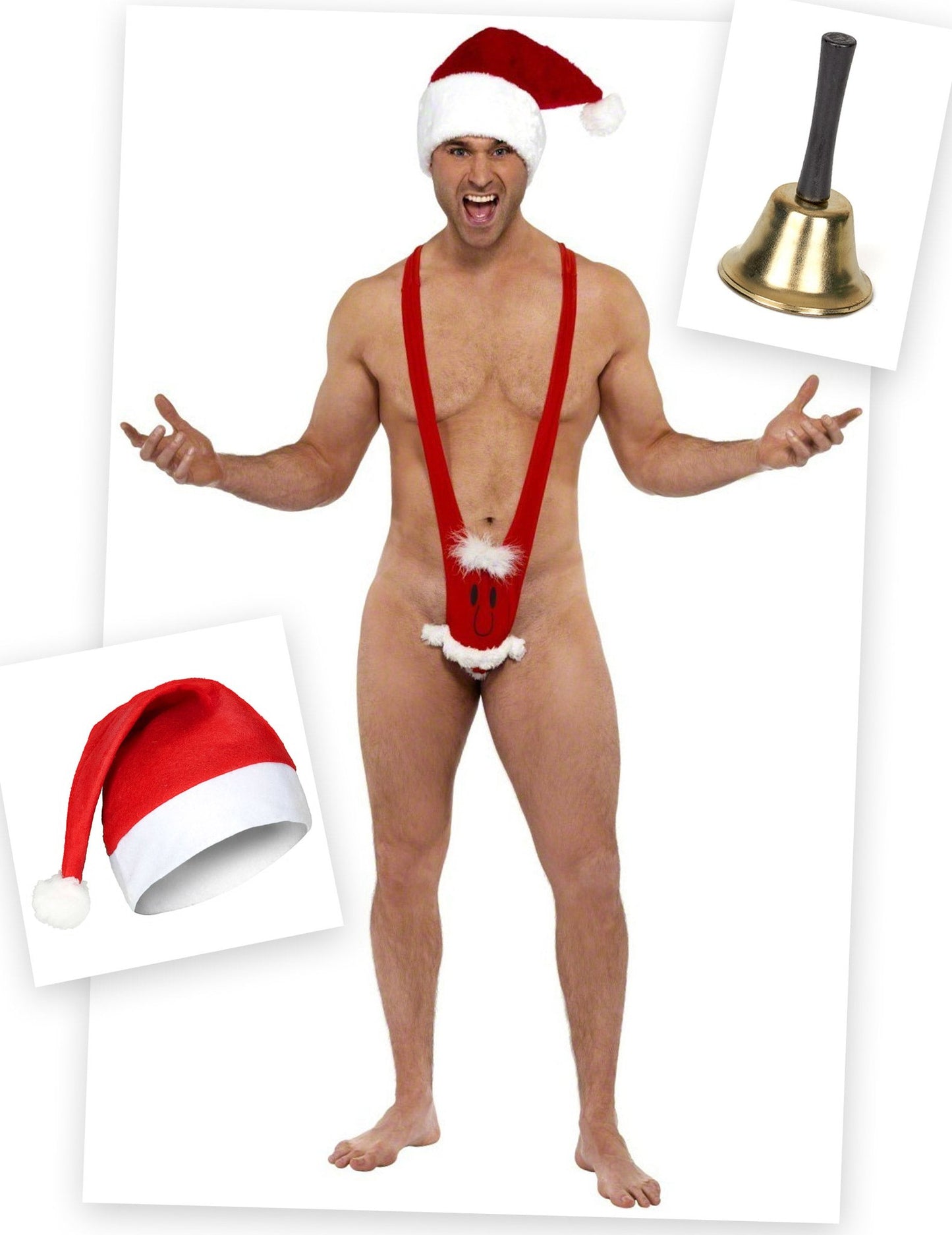Paket kostuma Mankini Božiček z kapo in zvoncem