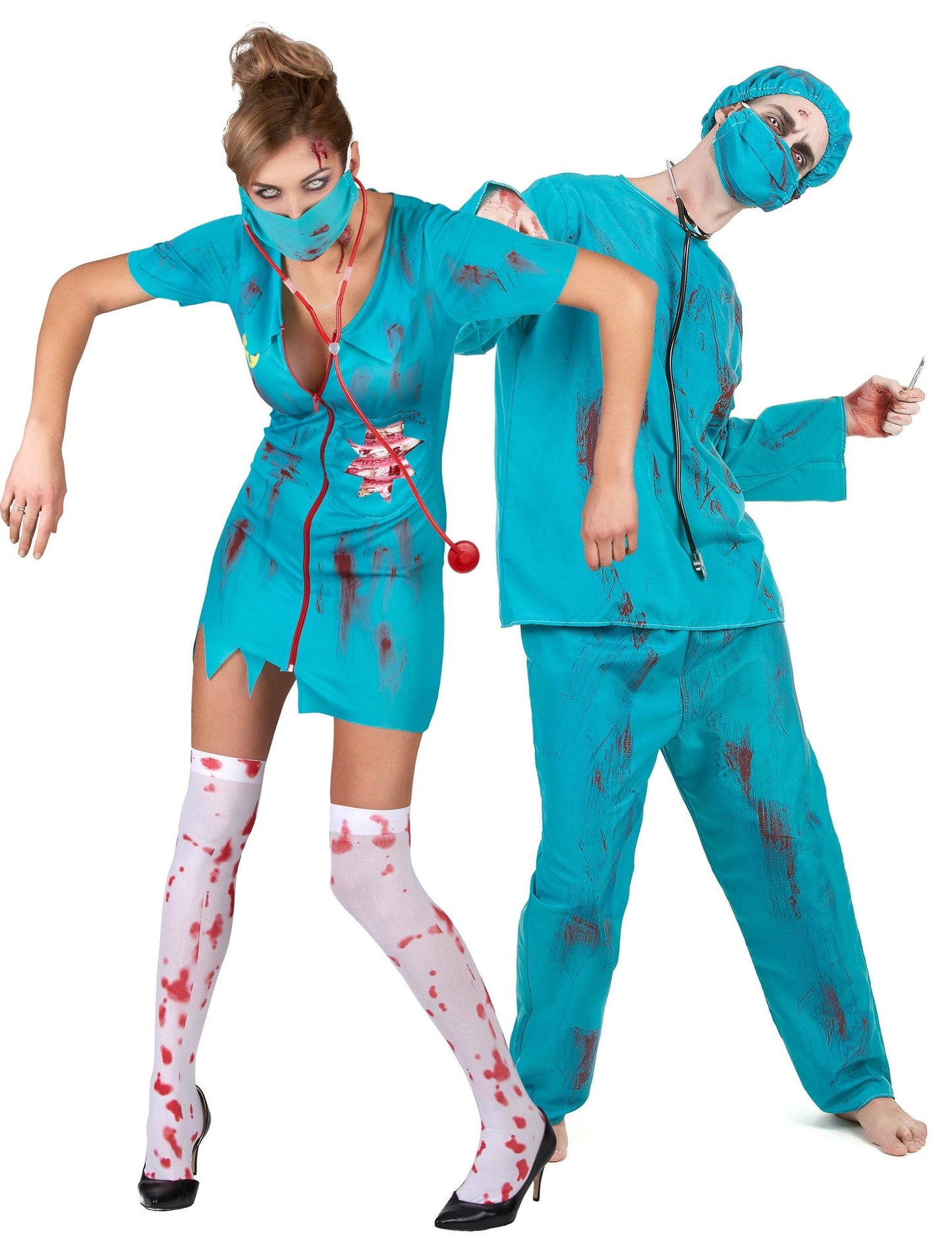 Par kostum zombija medicinske sestre in kirurga za noč čarovnic za odrasle