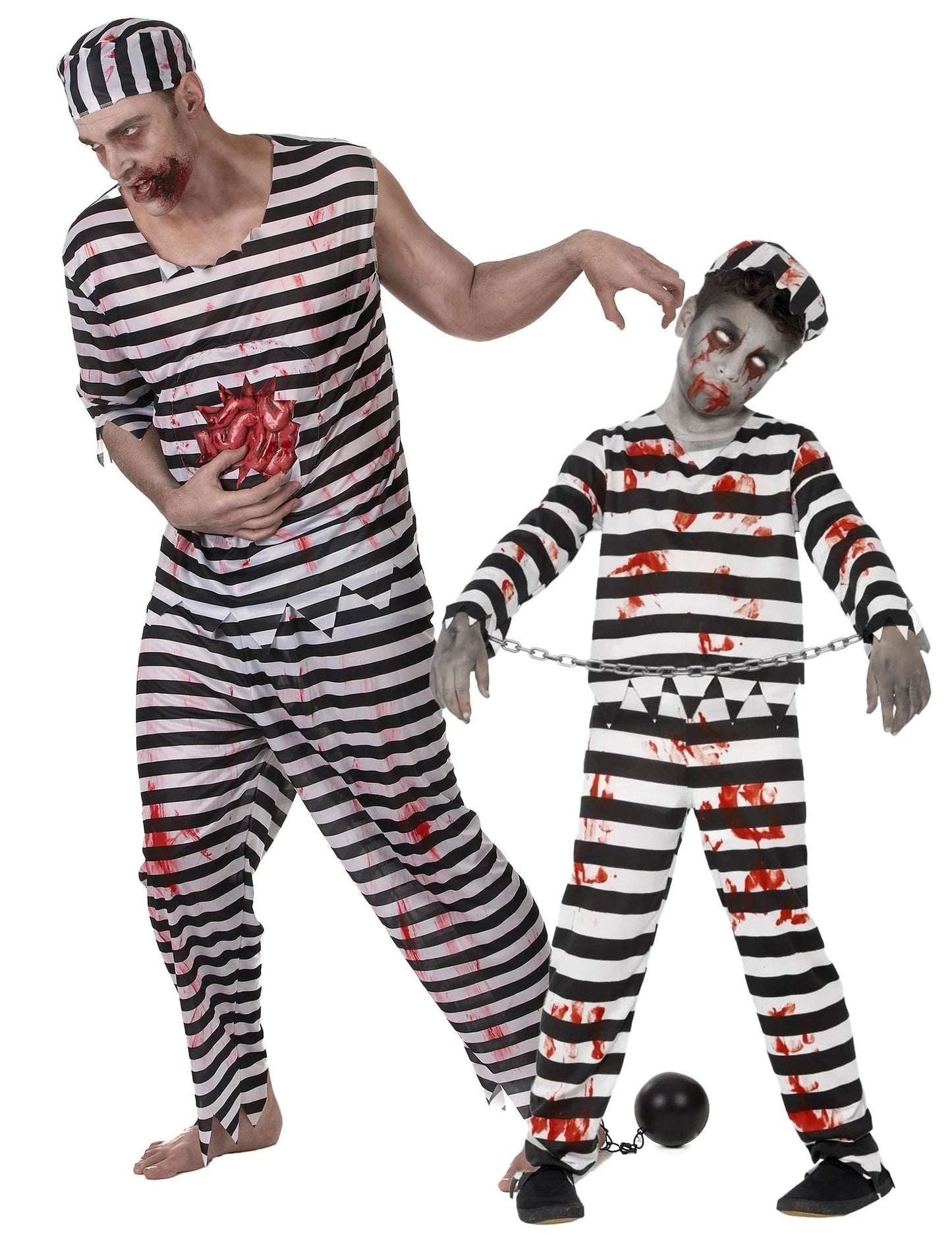 Déguisement de couple prisonnier zombie effrayant père et fils Halloween