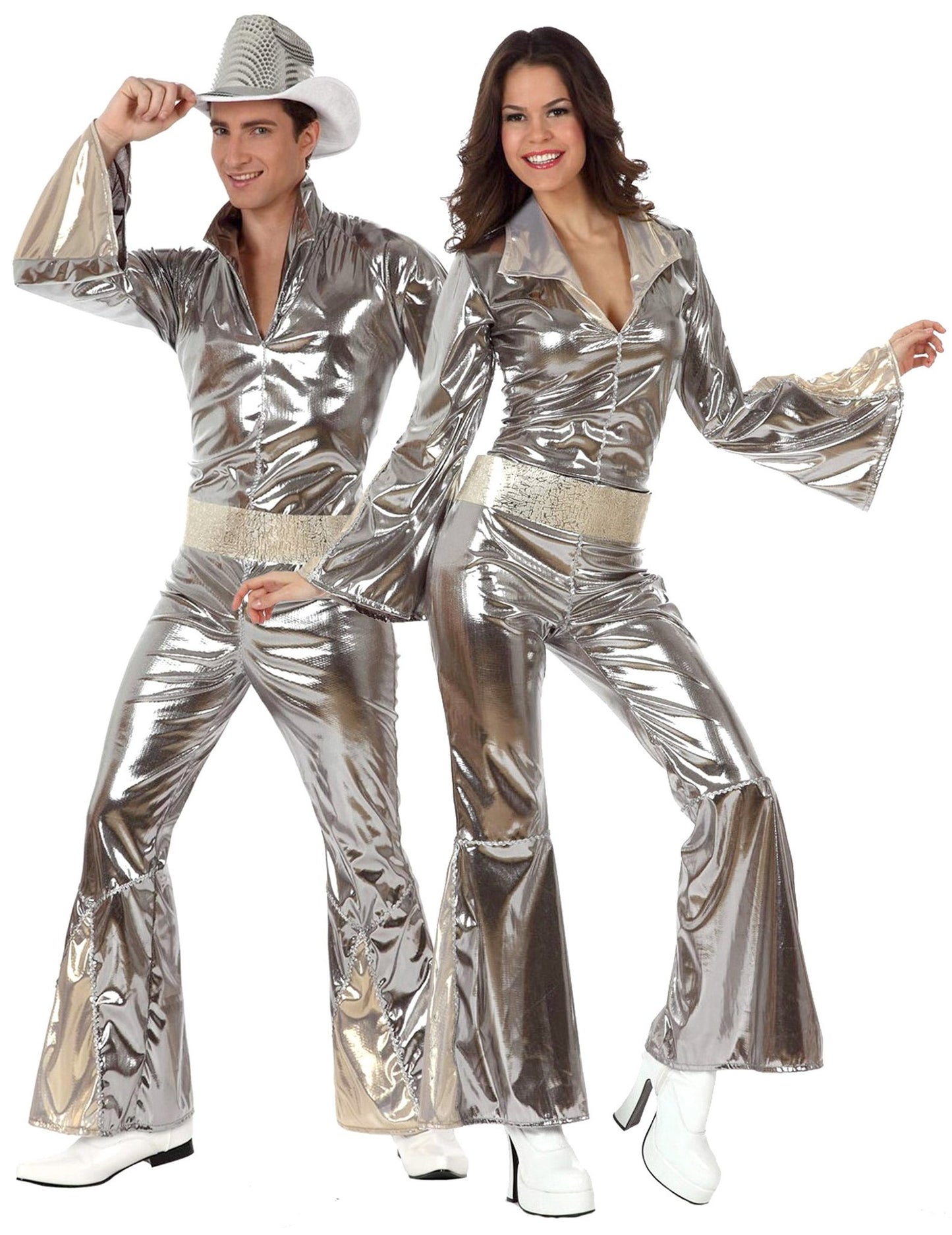 Déguisement de couple disco argent adulte