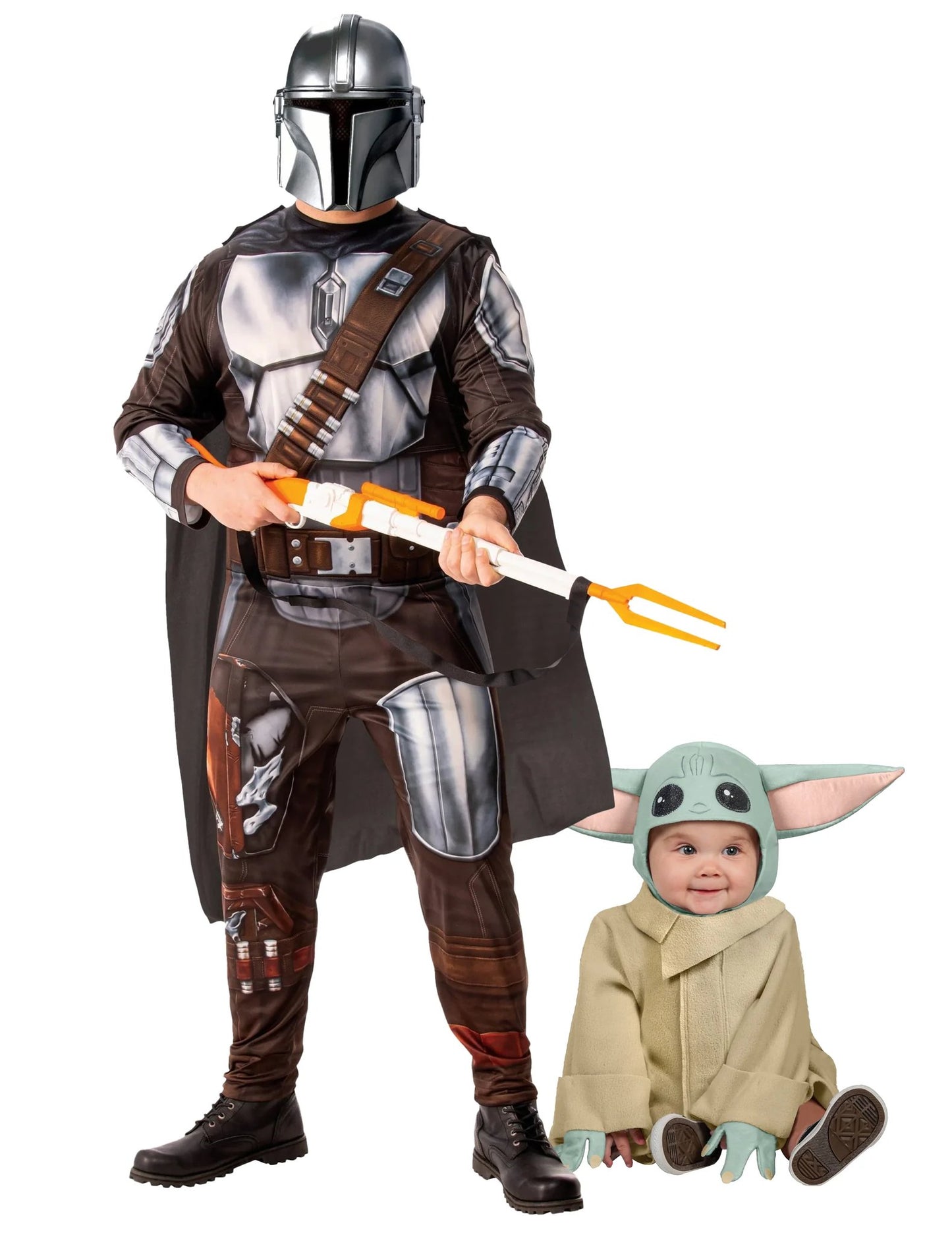 Pustna preobleka za par Mandalorian in dojenček Baby Yoda, oče in sin