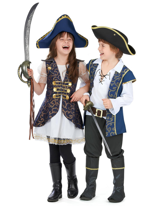 Elegantni piratski kapetanski kostumi za par za otroke