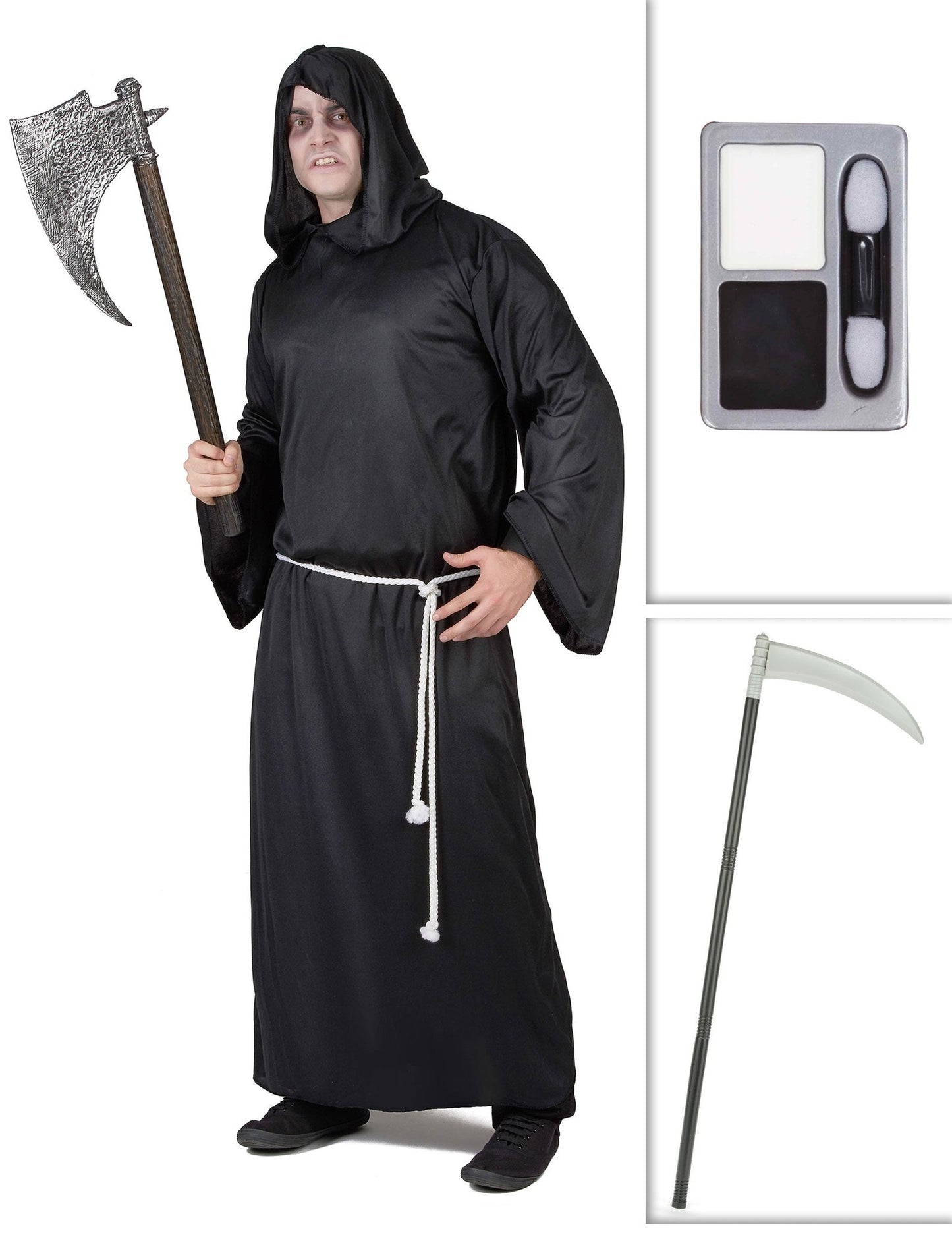 Paket kostum kosca s koso in ličili za noč čarovnic