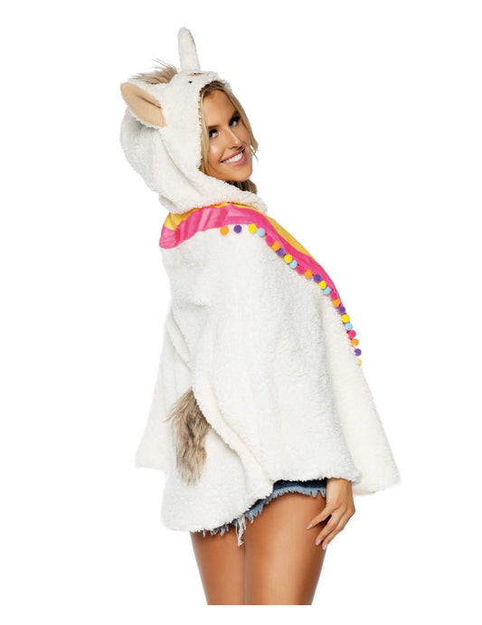 Vue de profil de la tunique avec bonnet lama pour adulte