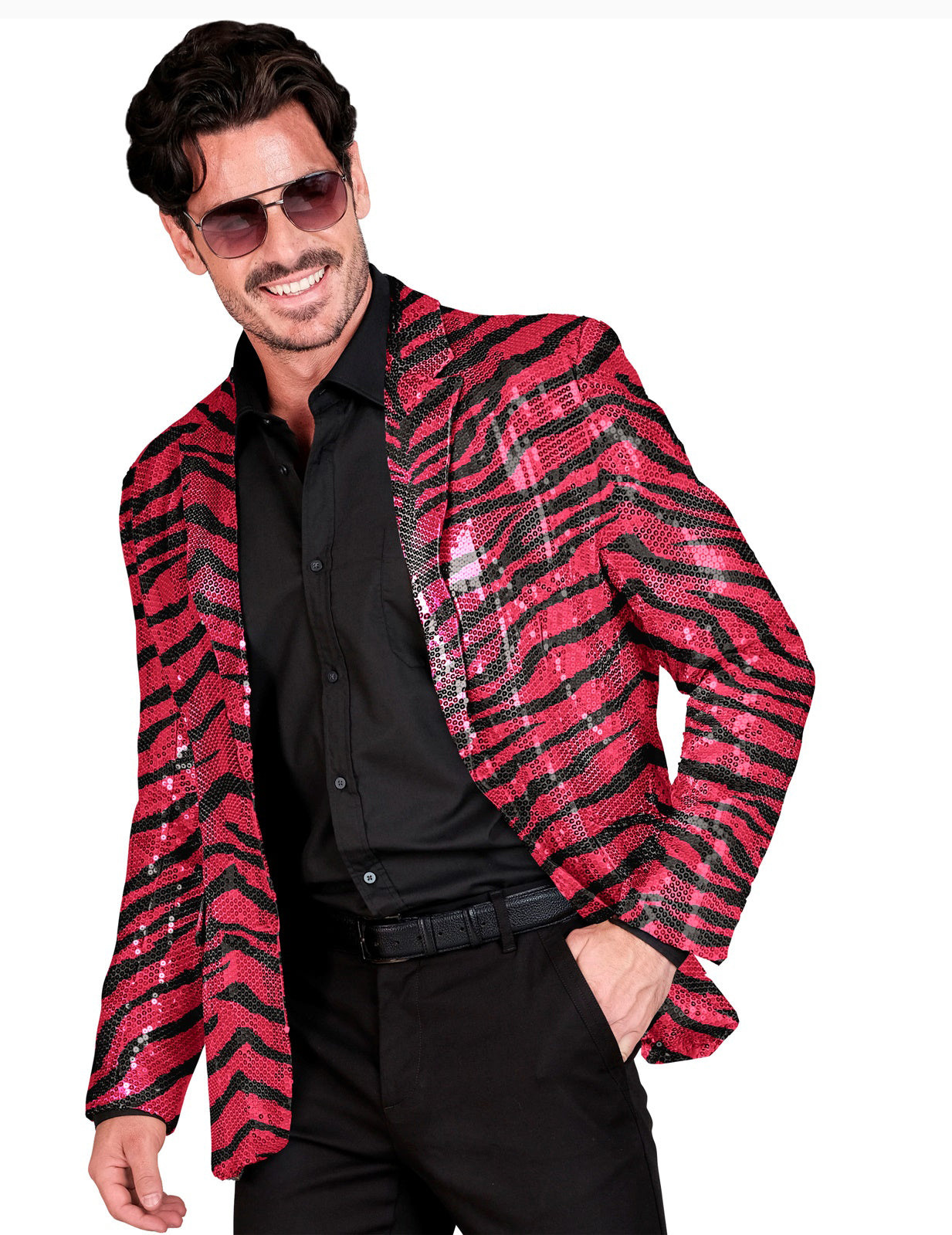 Veste de costume à sequins zébrée rose adulte