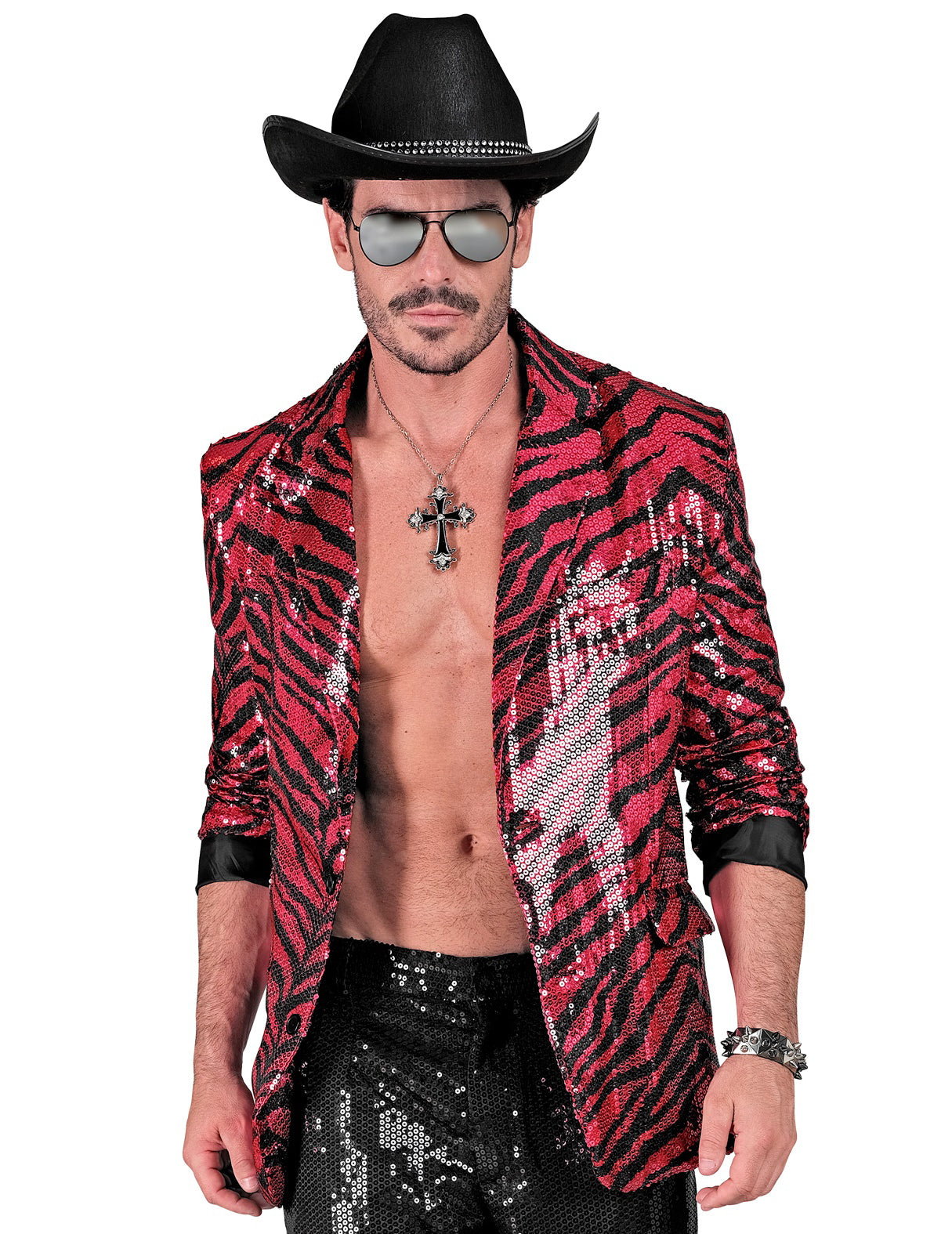 Veste de costume à sequins zébrée rose adulte