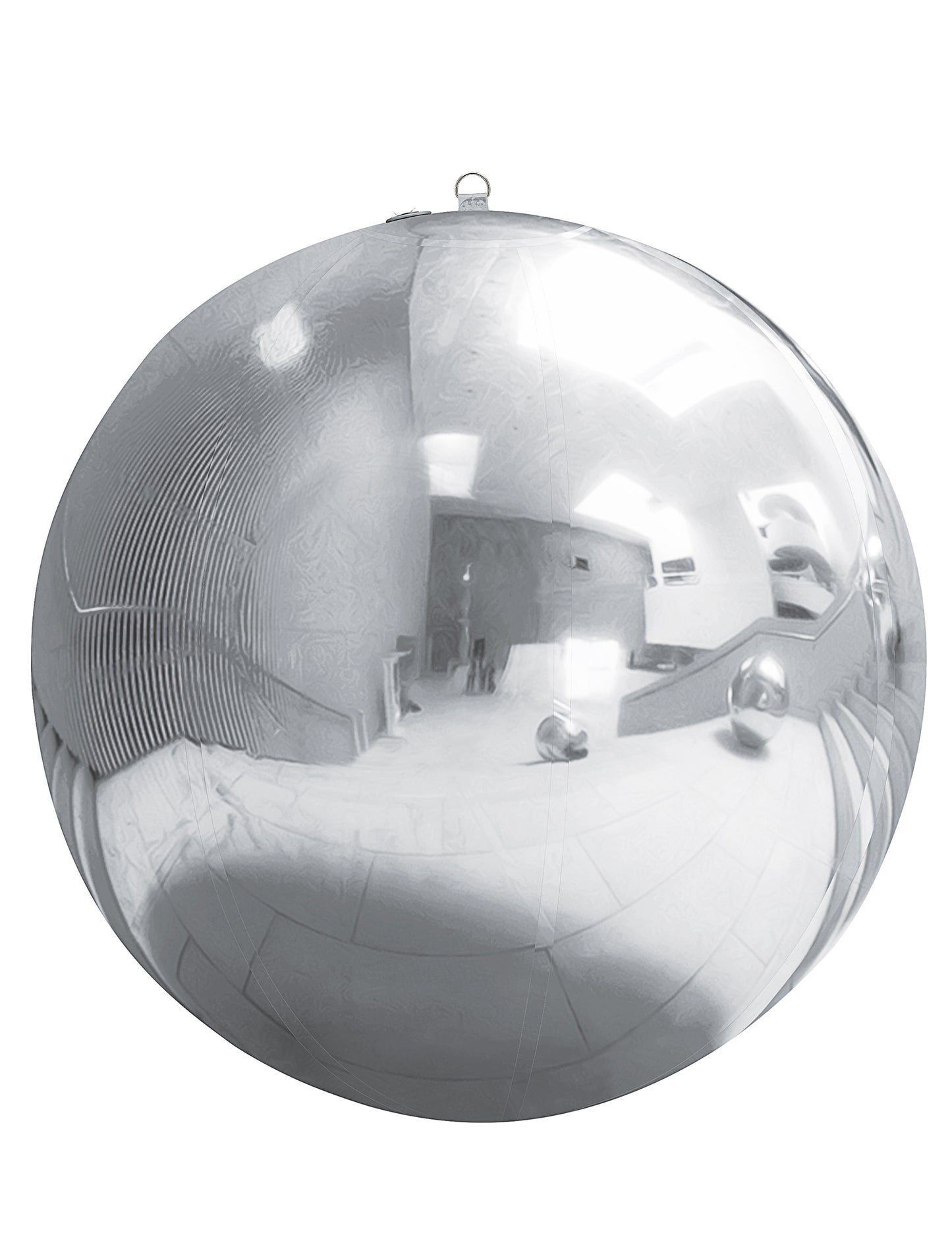 Vue de face de la boule miroir gonflable pour décoration argentée