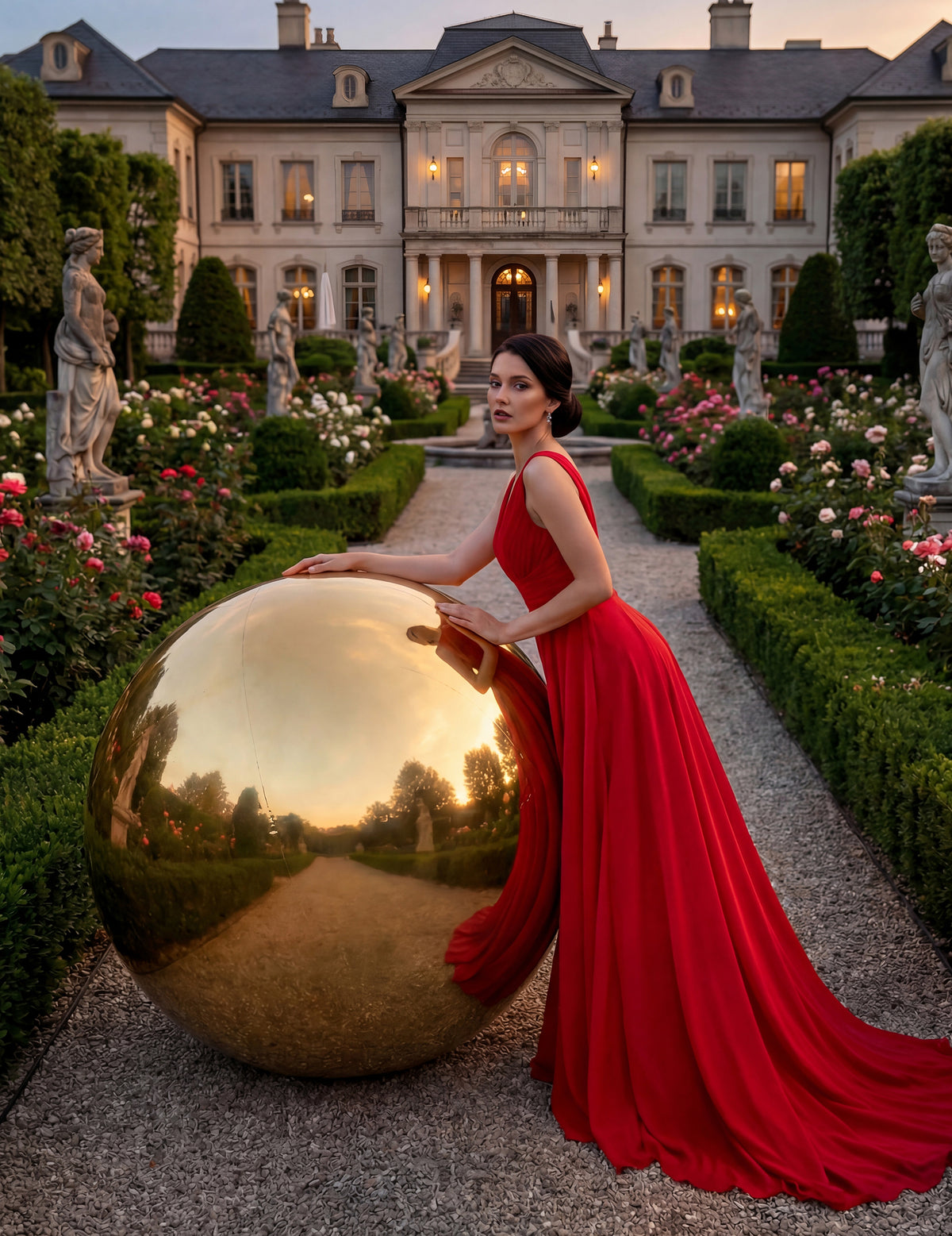 Vue d'ensemble de la boule miroir gonflable pour fête dorée