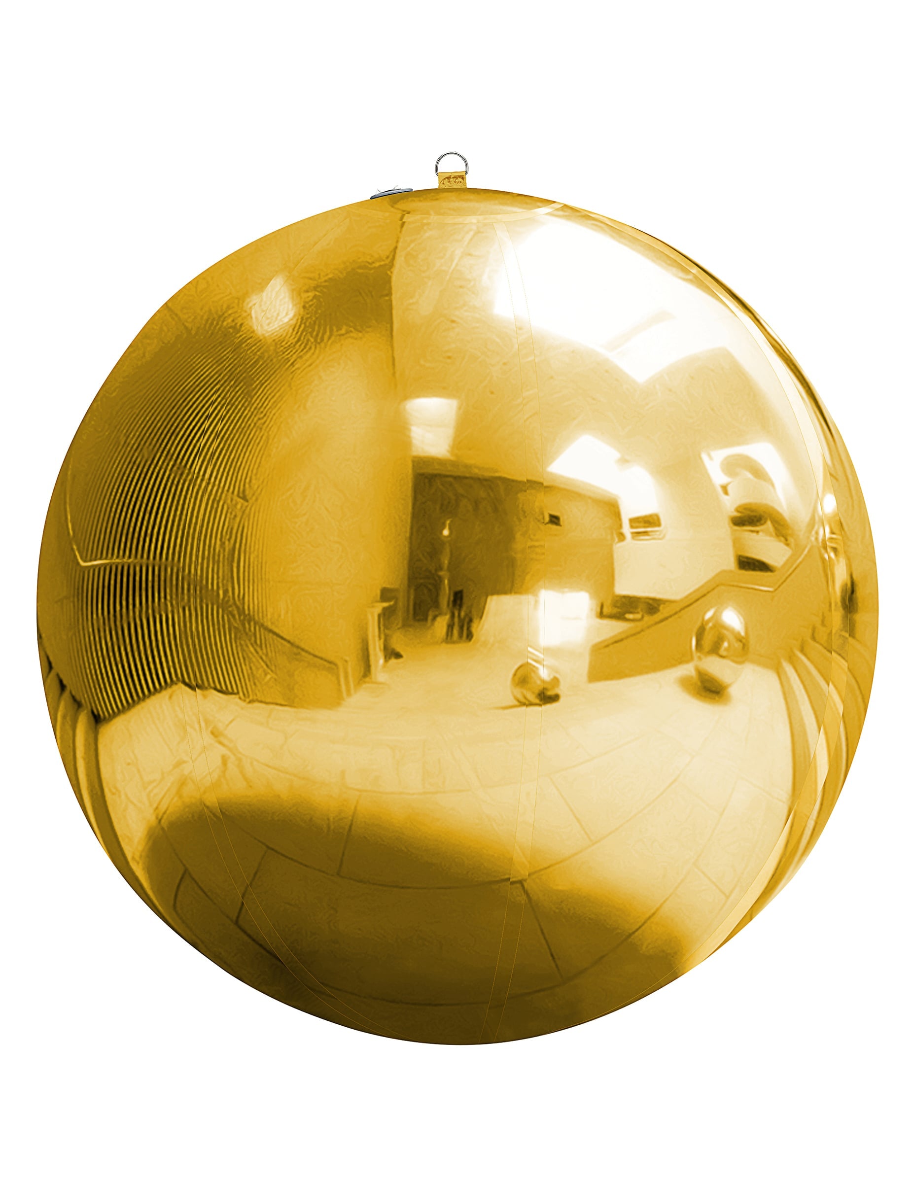 Vue de face de la boule miroir gonflable dorée