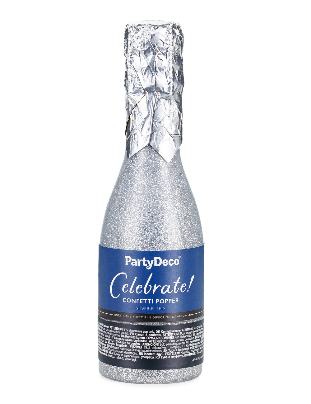 Vue de face du canon à confettis champagne pour fête