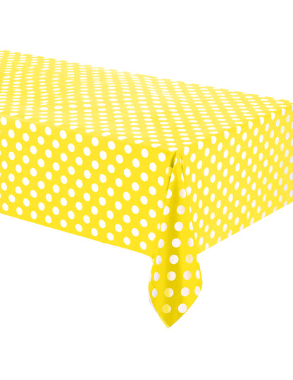 Rumena plastična namizna dekoracija z belimi pikami 1,37 x 2,74 m 