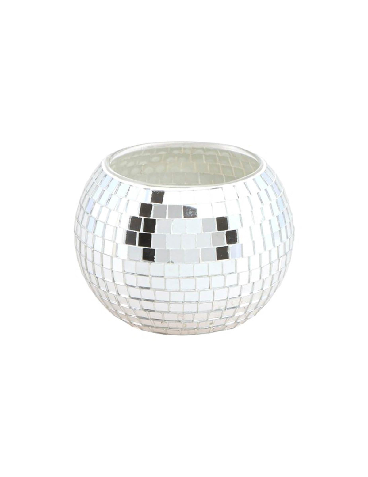 Photophore boule à facette pour décoration argentée en verre