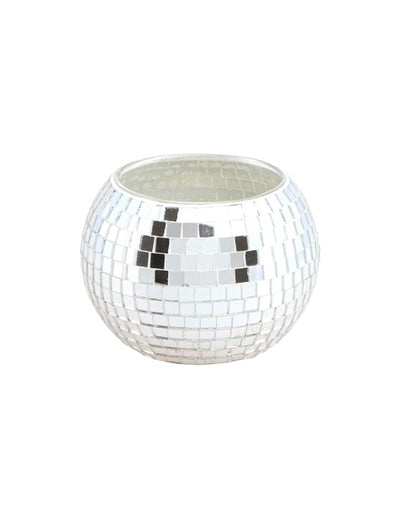 Photophore boule à facette pour décoration argentée en verre