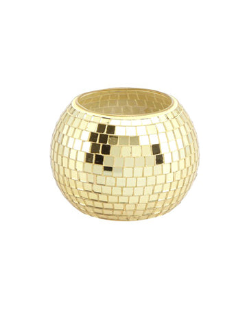Zlata steklena svečnik v obliki disko krogle 8 x 7 cm 