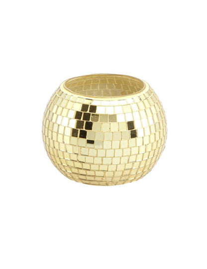 Zlata steklena svečnik v obliki disko krogle 8 x 7 cm 