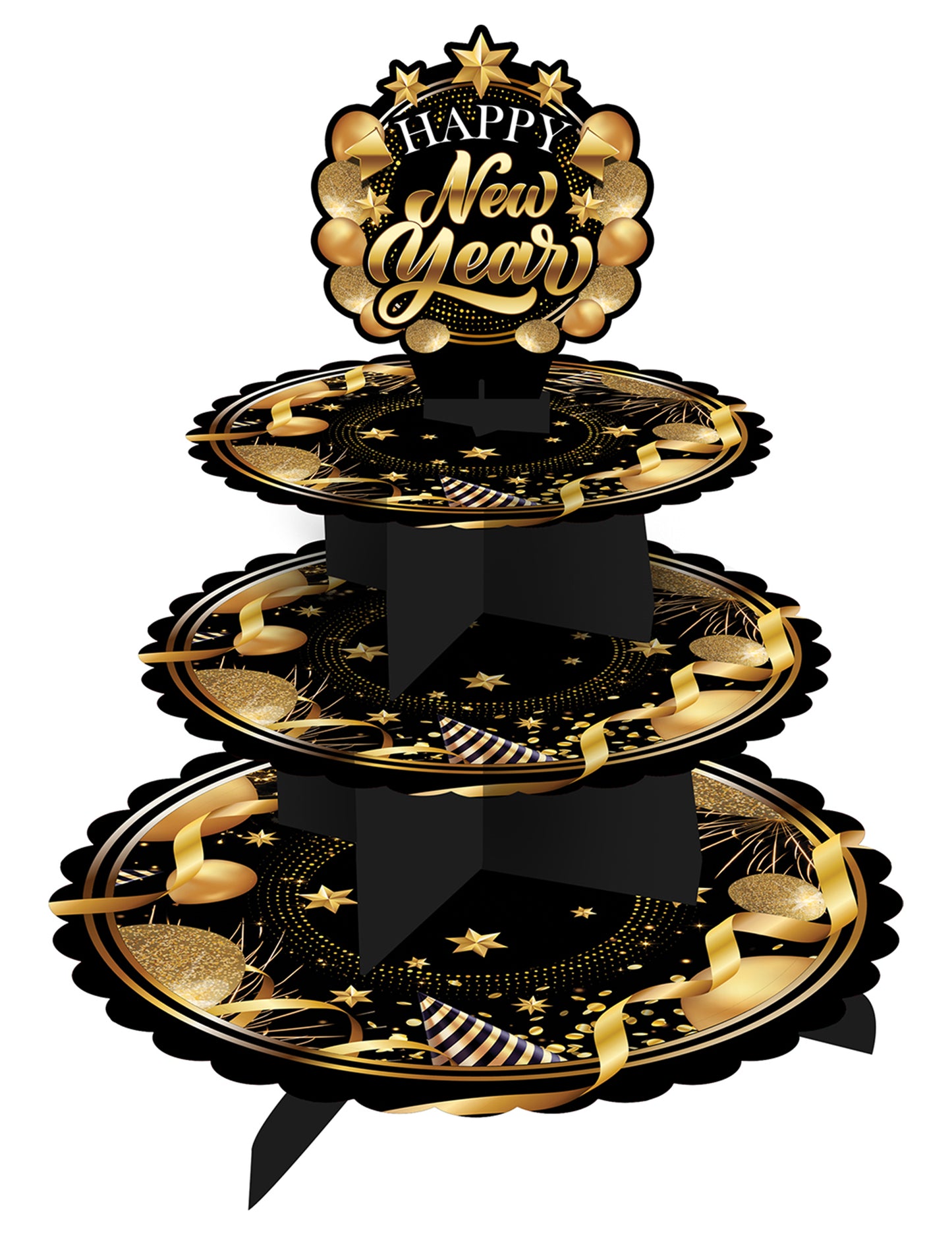 Večplastno stojalo za torto Srečno novo leto, črno-zlato, 40 x 30 cm
