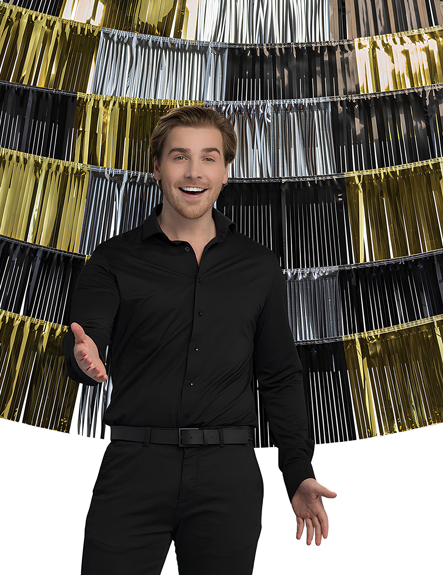 1 ozadje 6 metaliziranih trakastih girland 150 x 26 cm 