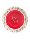 Assiettes en carton festonnées houx de Noël pour fête rouges et blanches Joyeux Noël