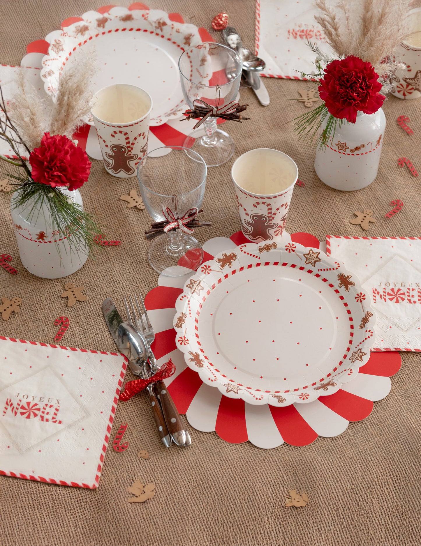 10 belih in rdečih krožnikov z motivom božičnih priboljškov 23 cm karton