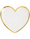 Assiettes en carton cœur pour baptême et fête blanc et or