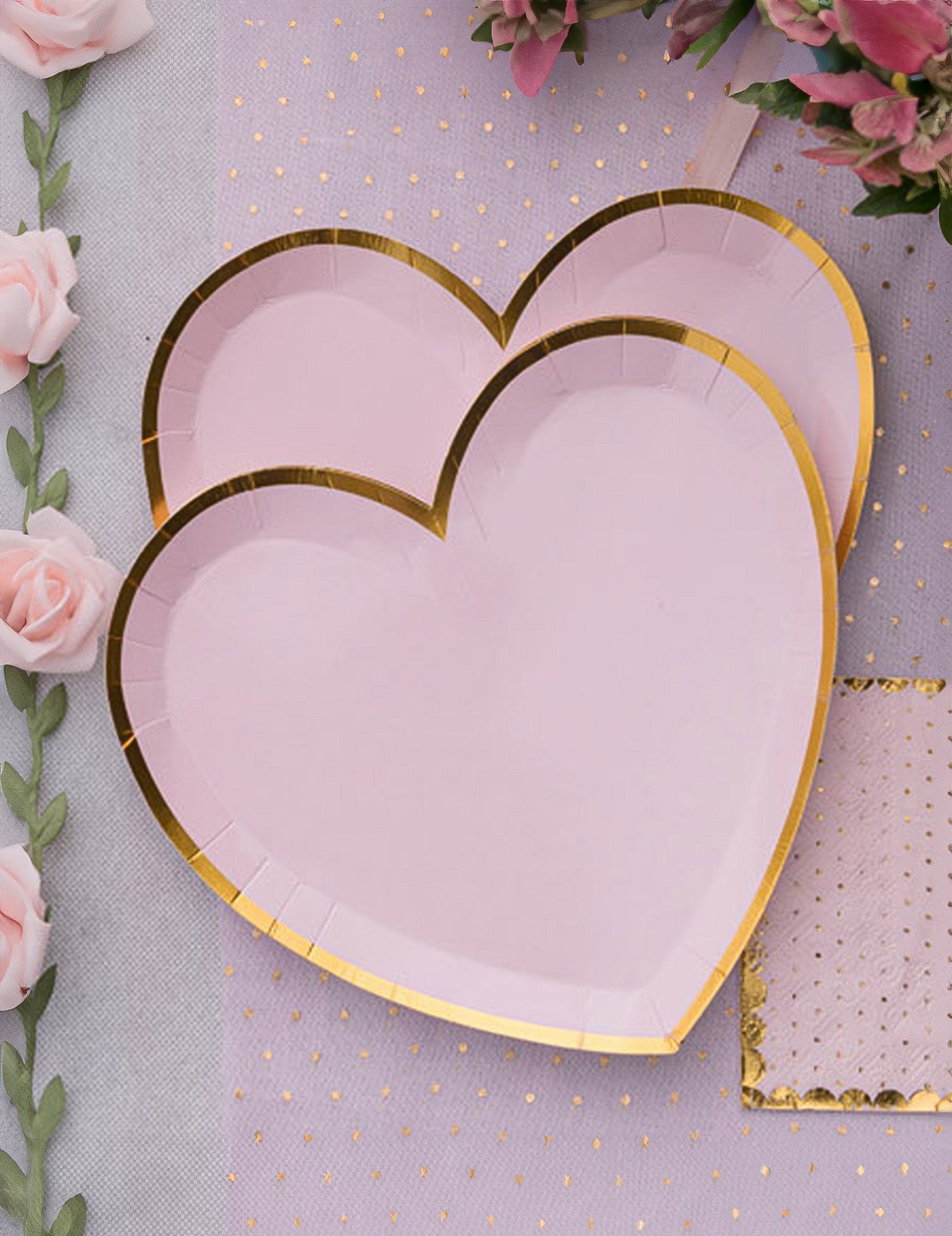 10 Pink and Gold Heart kartonski krožniki 22,5 x 20 cm