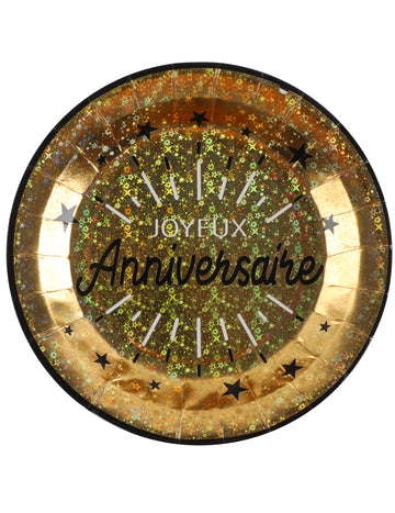 10 črno-zlatih kartonskih krožnikov za rojstni dan 22,5 cm šik kovinski