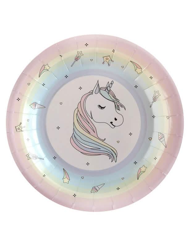 Kartonski krožniki samorogi za otroka, komplet 10, pisano pastelno
