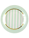Assiettes en carton baby shower menthe à rayures et pois avec bordure dorée