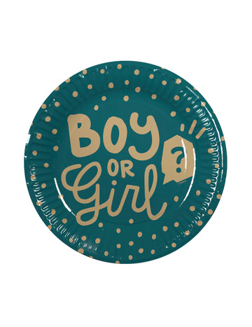 10 kartonskih krožnikov, za fantka ali dekle, 23 cm zlata turkizna