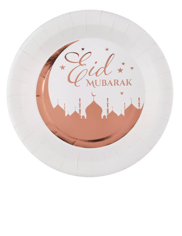 10 kartonskih krožnikov v roza zlati barvi za Eid Mubarak 23 cm motiv palače