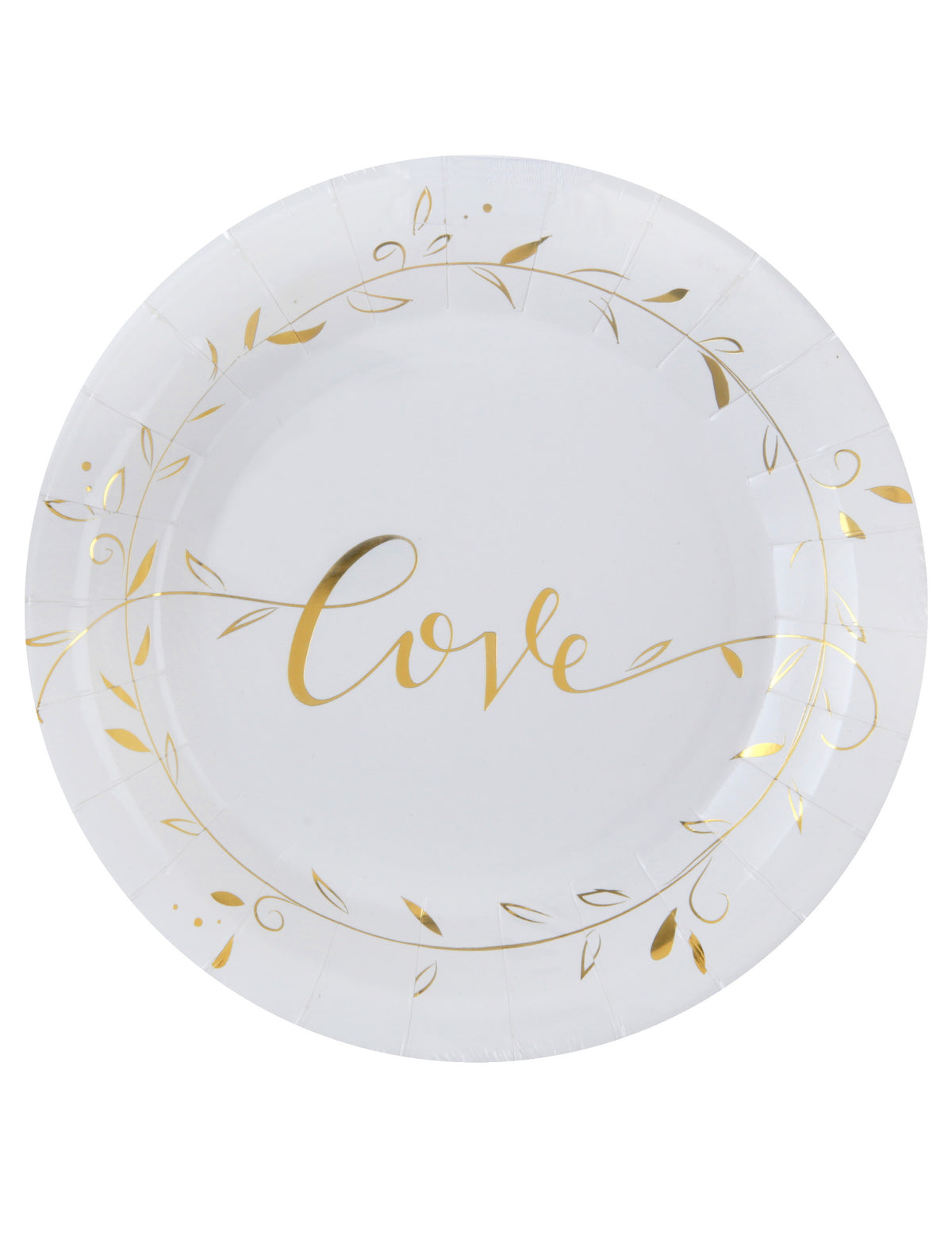 Assiettes en carton Just Married pour mariage blanches et dorées métallisées