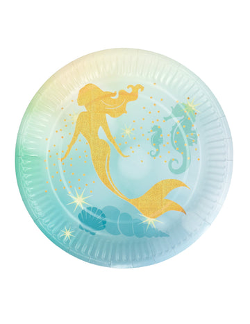 10 zlatih papirnatih krožnikov z motivom morske deklice 23 cm