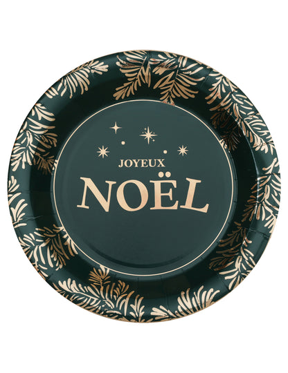 10 assiettes Feuilles d'or vert sapin 22,5 cm