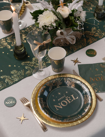 10 assiettes Feuilles d'or vert sapin 22,5 cm