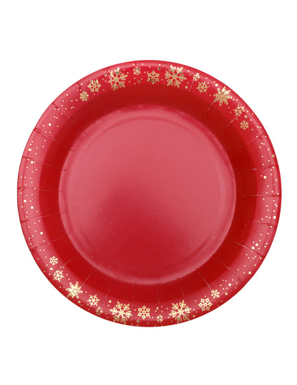 10 rdečih kartonskih krožnikov z zlatimi kosmiči, 22,5 cm za božič