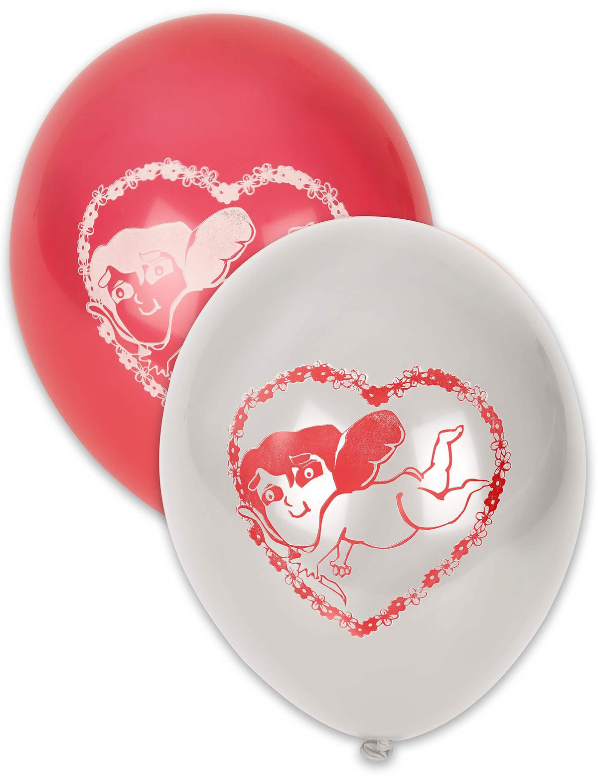 beli in rdeči baloni za valentinovo z motivom Kupidona