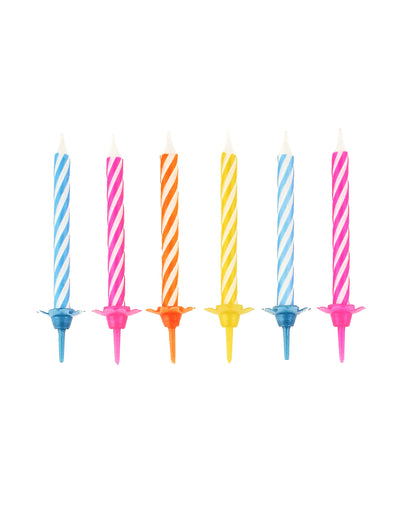 10 bougies d'anniversaire colorées pour fête multicolores avec bobèches et supports
