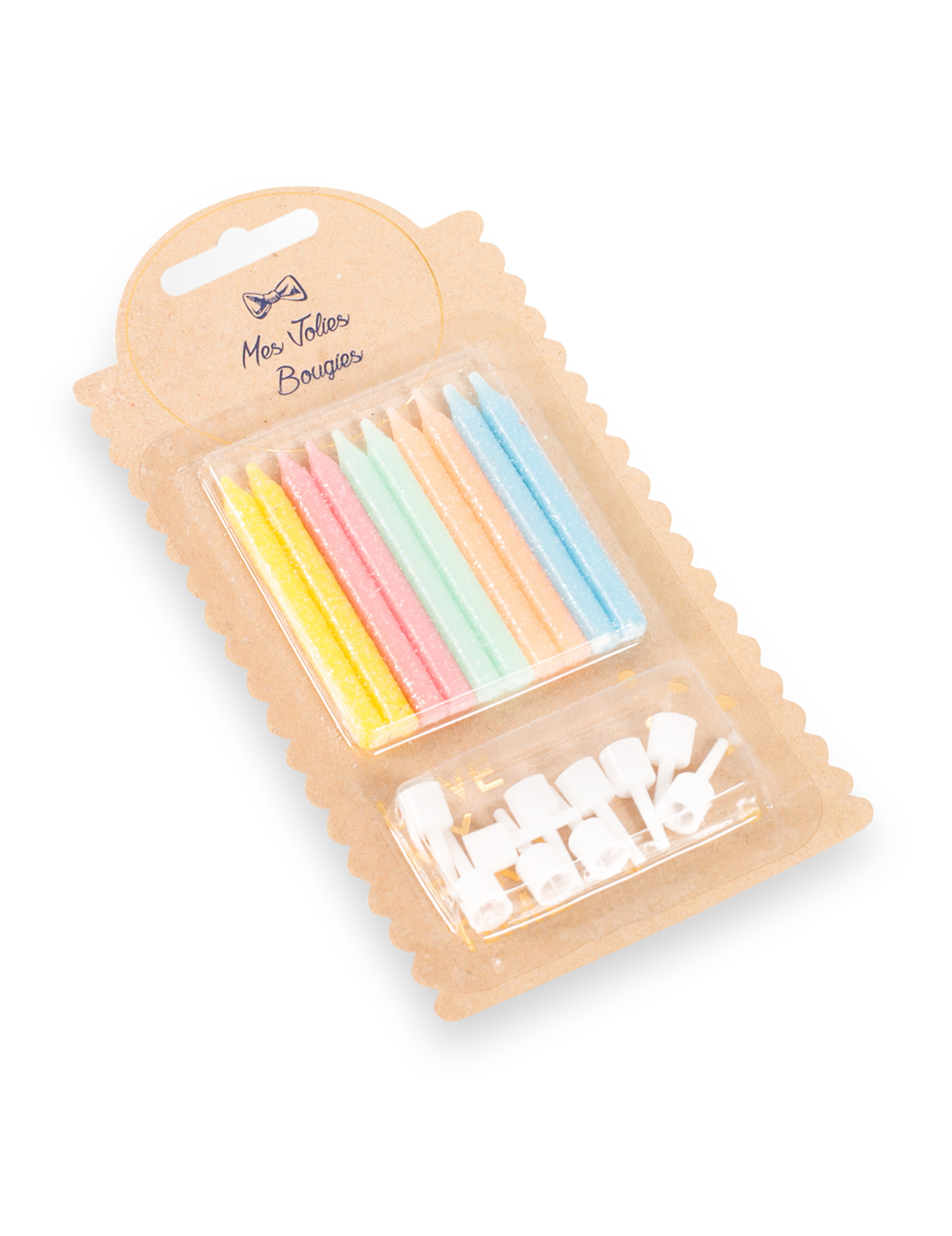 10 bougies avec bobèches multicolores 6 cm pour gâteau