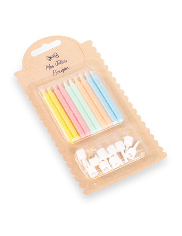 10 bougies avec bobèches multicolores 6 cm pour gâteau