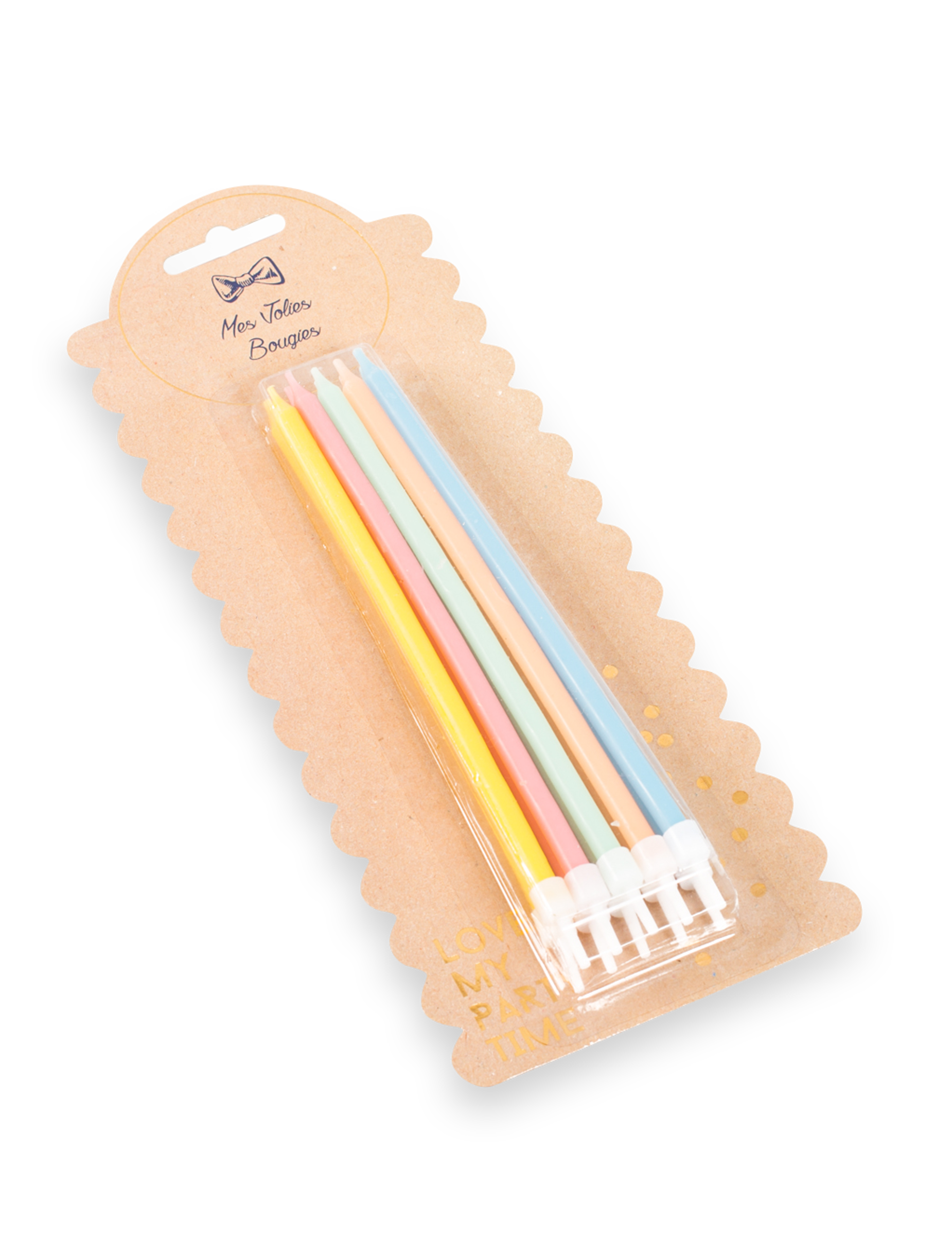 10 grandes bougies d'anniversaire pastel multicolores avec bobèches