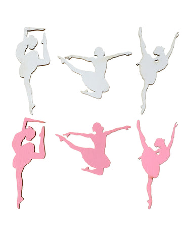 10 lesenih konfetov za mizo v obliki balerine 1 x 2 cm roza in bela